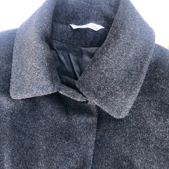 Donna Vittoria Italian Virgin Wool and Mohair Black/Charcoal Trench Coat Size 8 - Picture 3 of 16